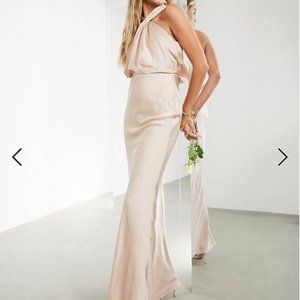 NEW ASOS satin halter neck maxi dress in blush